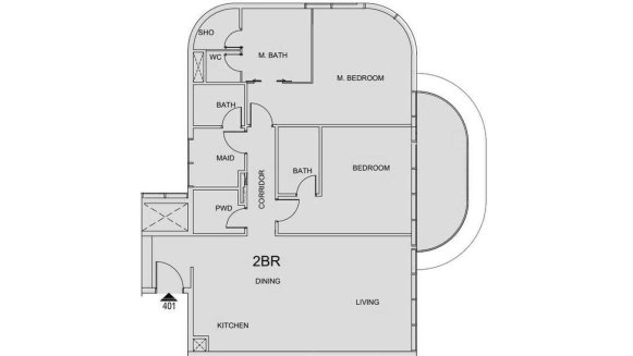 Apartment floor plan, 2 bedrooms in Cotier House 2 No. 11007 (2D)